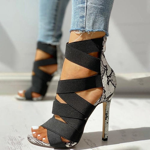 Women's platform sandals with adjustable straps and an elegant design in snake leather Amarae