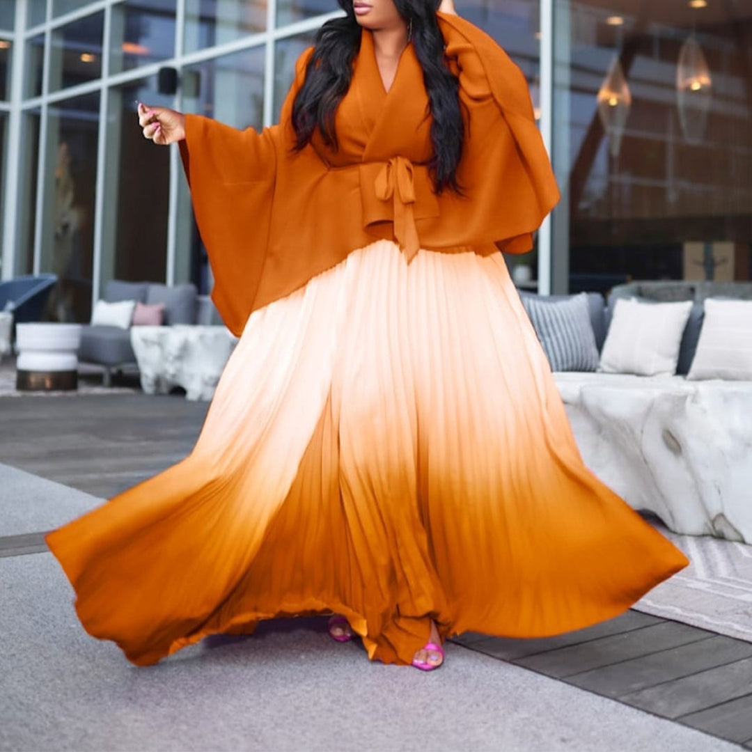 Long pleated dress for women with cape and belt Lune London