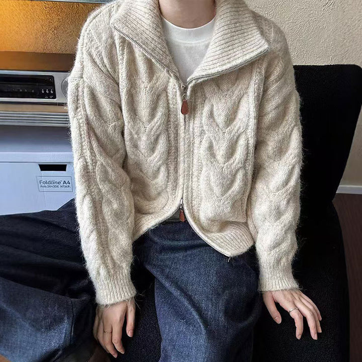 Pull en tricot épais pour femmes avec col montant et zip décoratif Chic & Stil