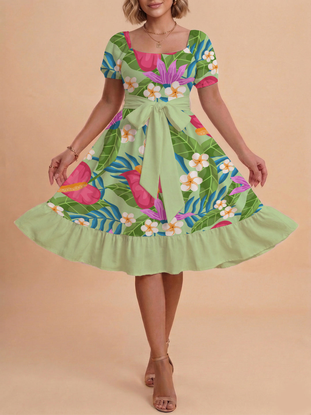 Women's elegant maxi dress with floral design and waist belt Lune London