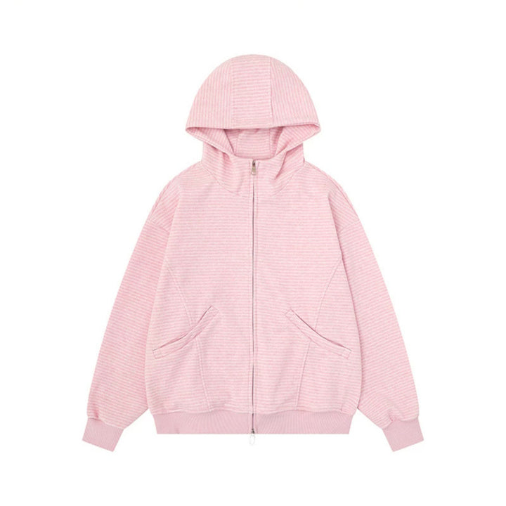 Unisex Striped Hooded Sweat Jacket with Zipper and Kangaroo Pockets Amarae