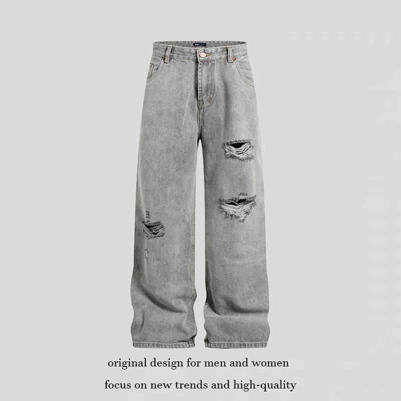 Women's wide high-waisted jeans in palazzo cut with destroyed details Amarae