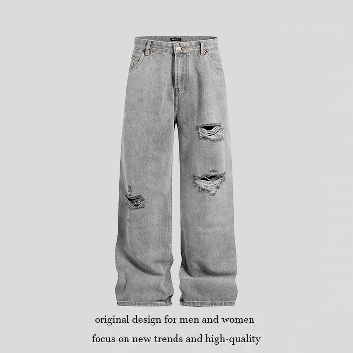 Women's wide high-waisted jeans in palazzo cut with destroyed details Amarae