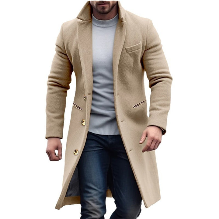 Men's knee-length classic coat with padded lining and elegant button placket Amarae