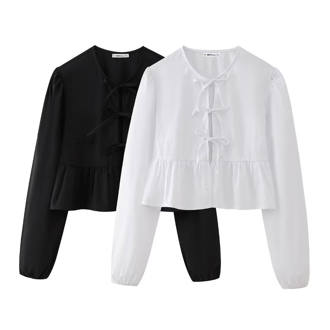 Women’s blouse with romantic ruffle details and a bow Lune London