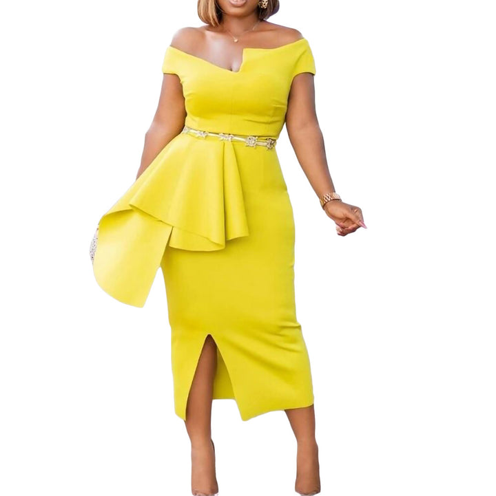 Sheath dress for women with asymmetrical pleats and elegant slit Lune London