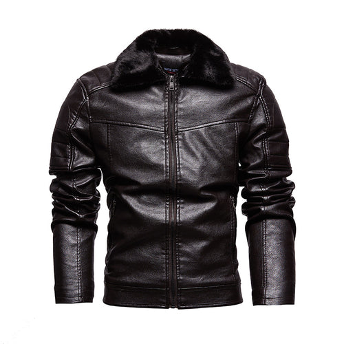 Elegant faux leather jacket for men with soft teddy collar Amarae