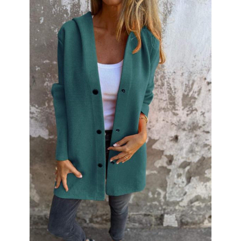 Women's Midi Length Oversized Coat made of Wool Blend with Clear Button Placket and Minimalist Lapels Amarae