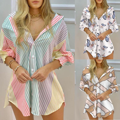 Light striped button-up shirt dress for women Amarae