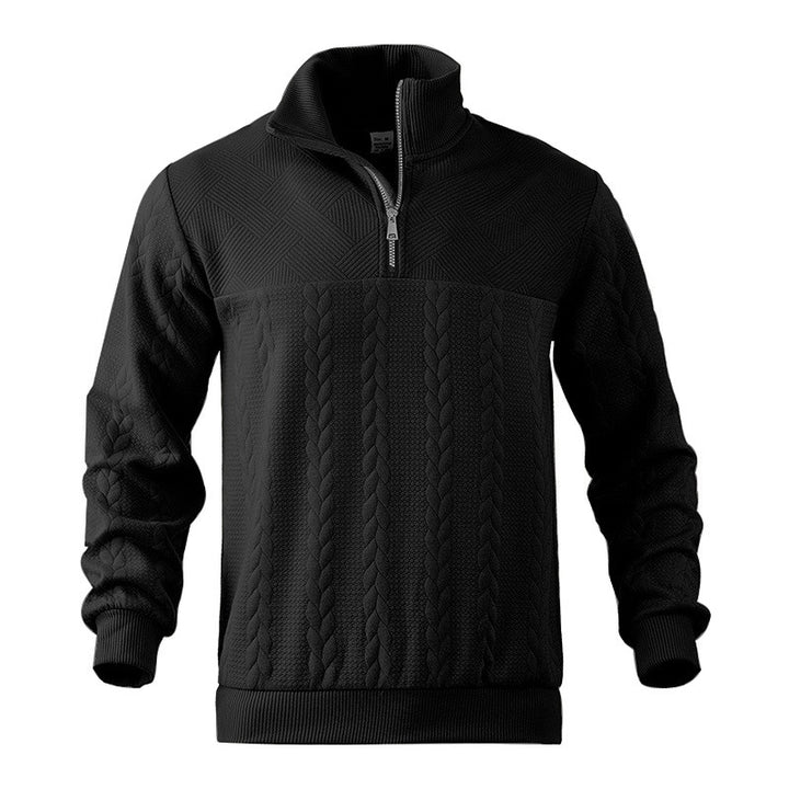 Men's textured cotton sweater with modern high collar and practical zipper Lune London