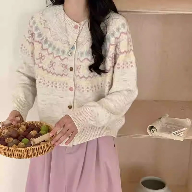 Knit jacket for women with festive pattern and stylish buttons Lune London