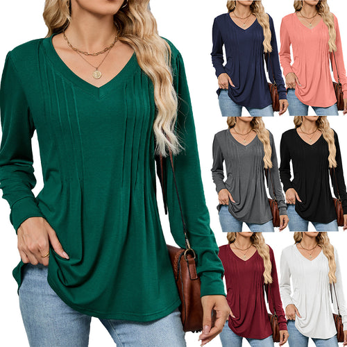 Viscose blouse for women with elegant pleats and V-neck Amarae
