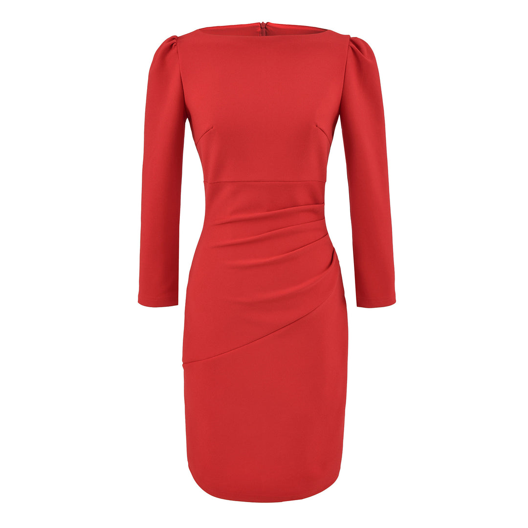 Women Figure-hugging Midi Dress with Gathered Wrap Look and Long Sleeves Amarae