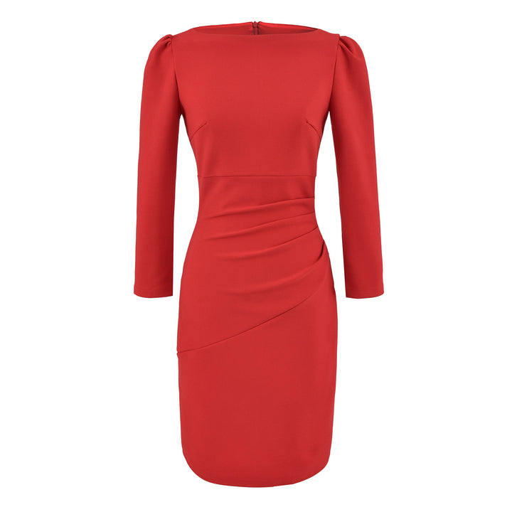 Women Figure-hugging Midi Dress with Gathered Wrap Look and Long Sleeves Amarae