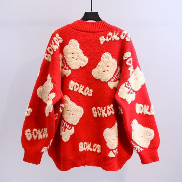 Ladies soft cardigan sweater with bear pattern Lune London