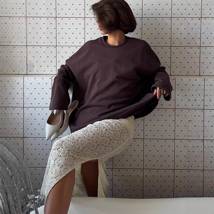 Women's Oversized Sweatshirt with Raglan Sleeves & Extra Long Lounge Cut Amarae