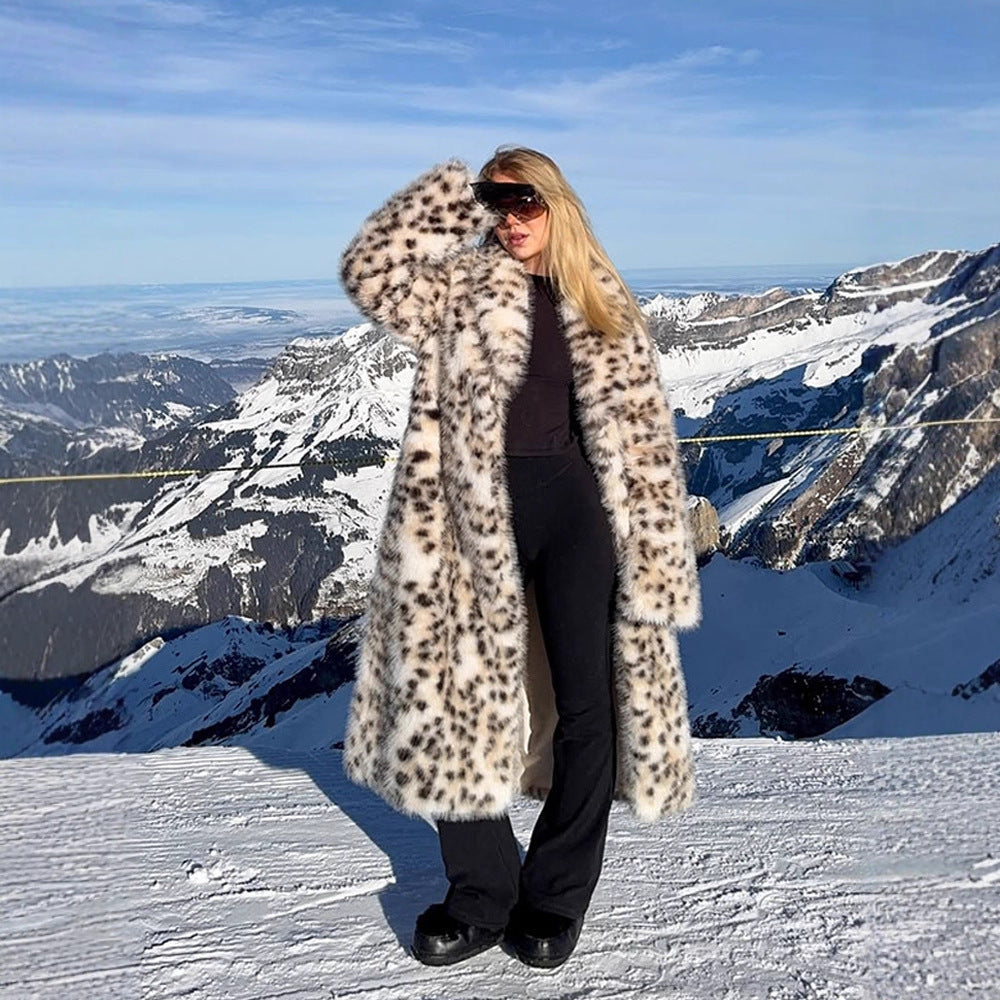Women Longer Dotted Faux Fur Coat with Oversized Cut Amarae
