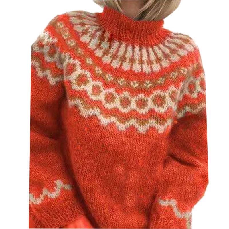Women's cozy knit sweater with high collar and Norwegian pattern Lune London