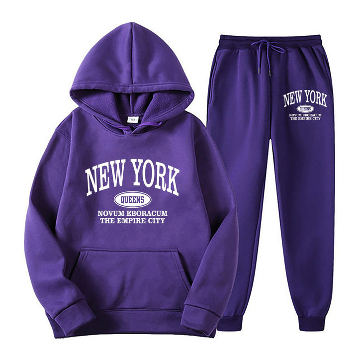 Women's Sporty Hooded Set with Large New York Print Chic & Stil