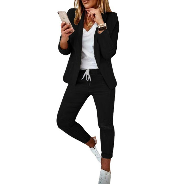 Women's Two-Piece Stretch Jersey Blazer Set with Drawstring Jogging Pants Amarae