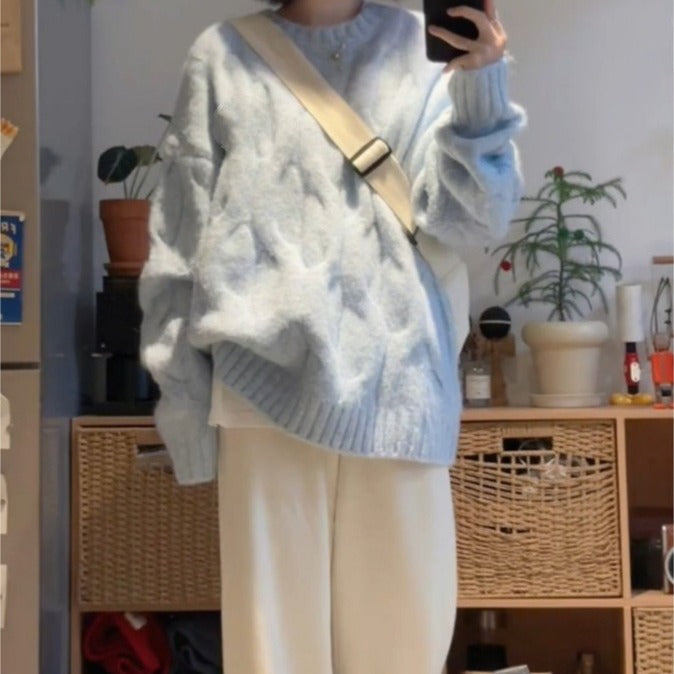 Pull femme en tricot épais avec motif en câble et coupe décontractée Chic & Stil