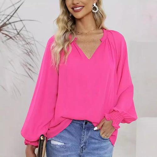Ladies Elegant V Neck Blouse With Puff Sleeves Amarae