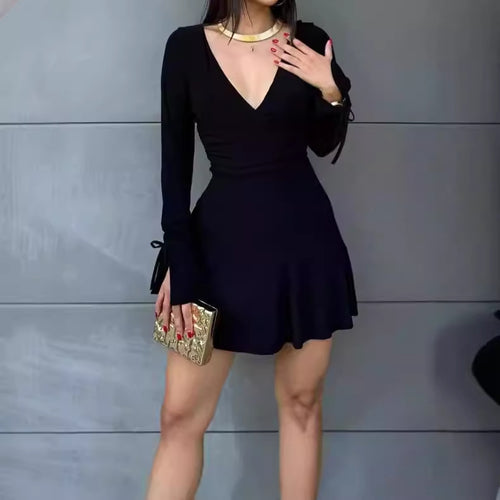 Wrap dress for women with long sleeves and decorative knots Amarae