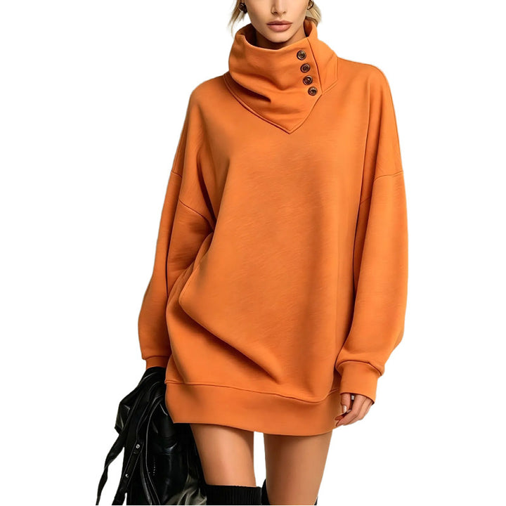 Women's Oversize Sweatshirt Dress with High Button Collar Amarae