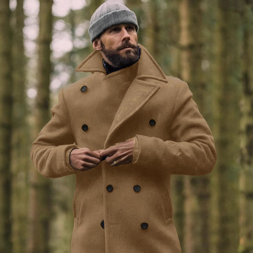 Classic double-breasted coat for men with high collar and noble fabric Lune London