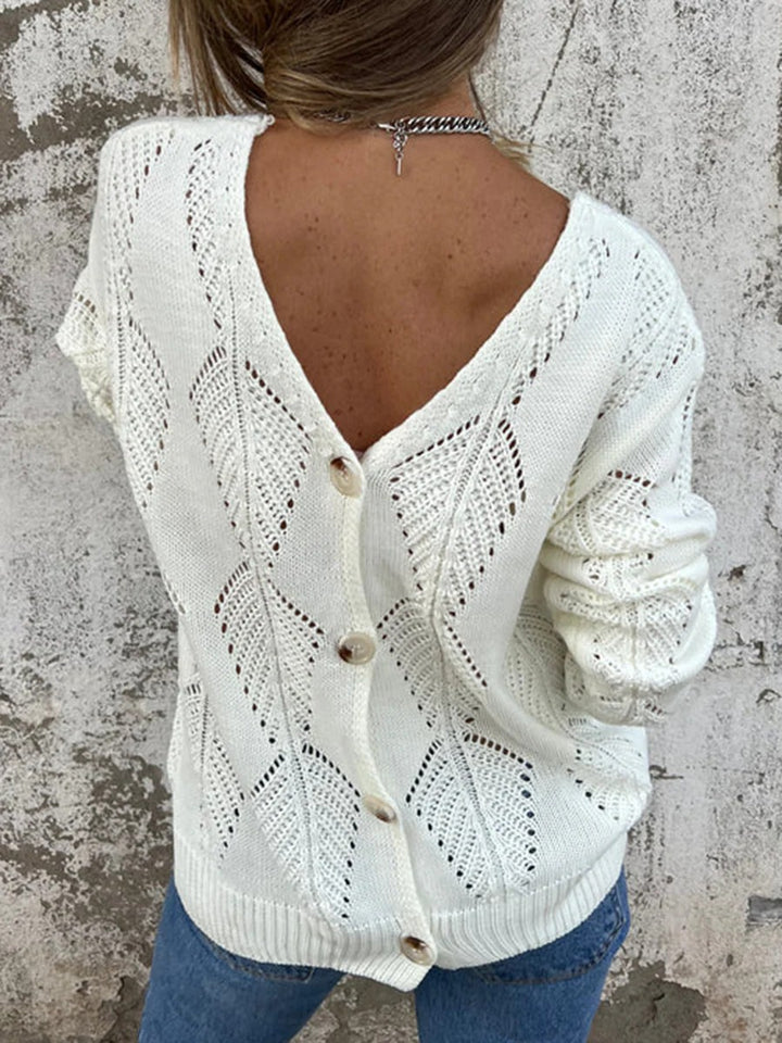 Knitted jacket for women with V-neck and decorative buttons Lune London