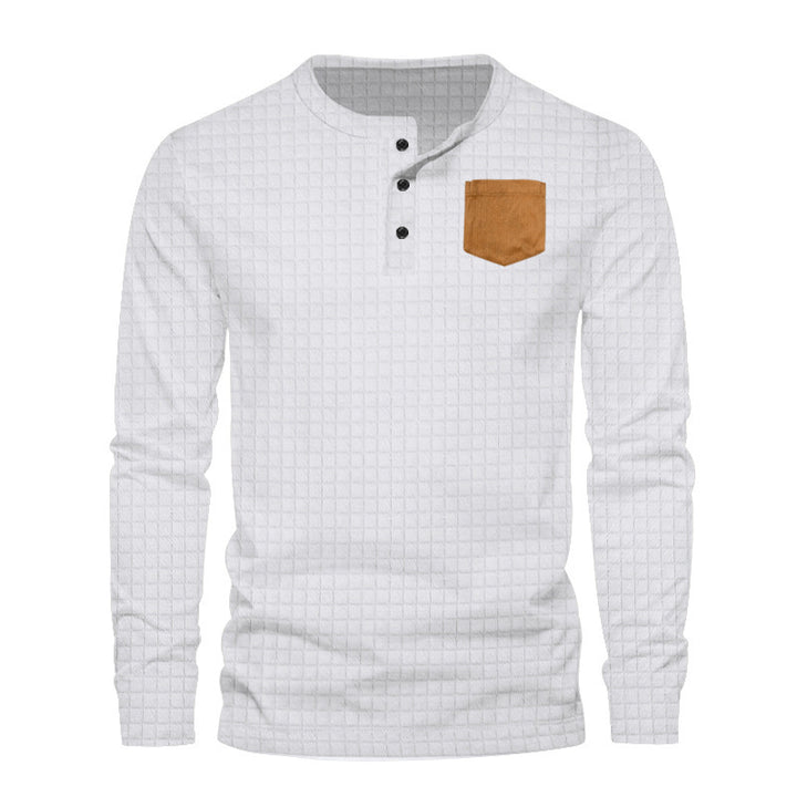 Men's Long Sleeve Henley T-Shirt with Textured Design and Contrasting Chest Pocket Lune London