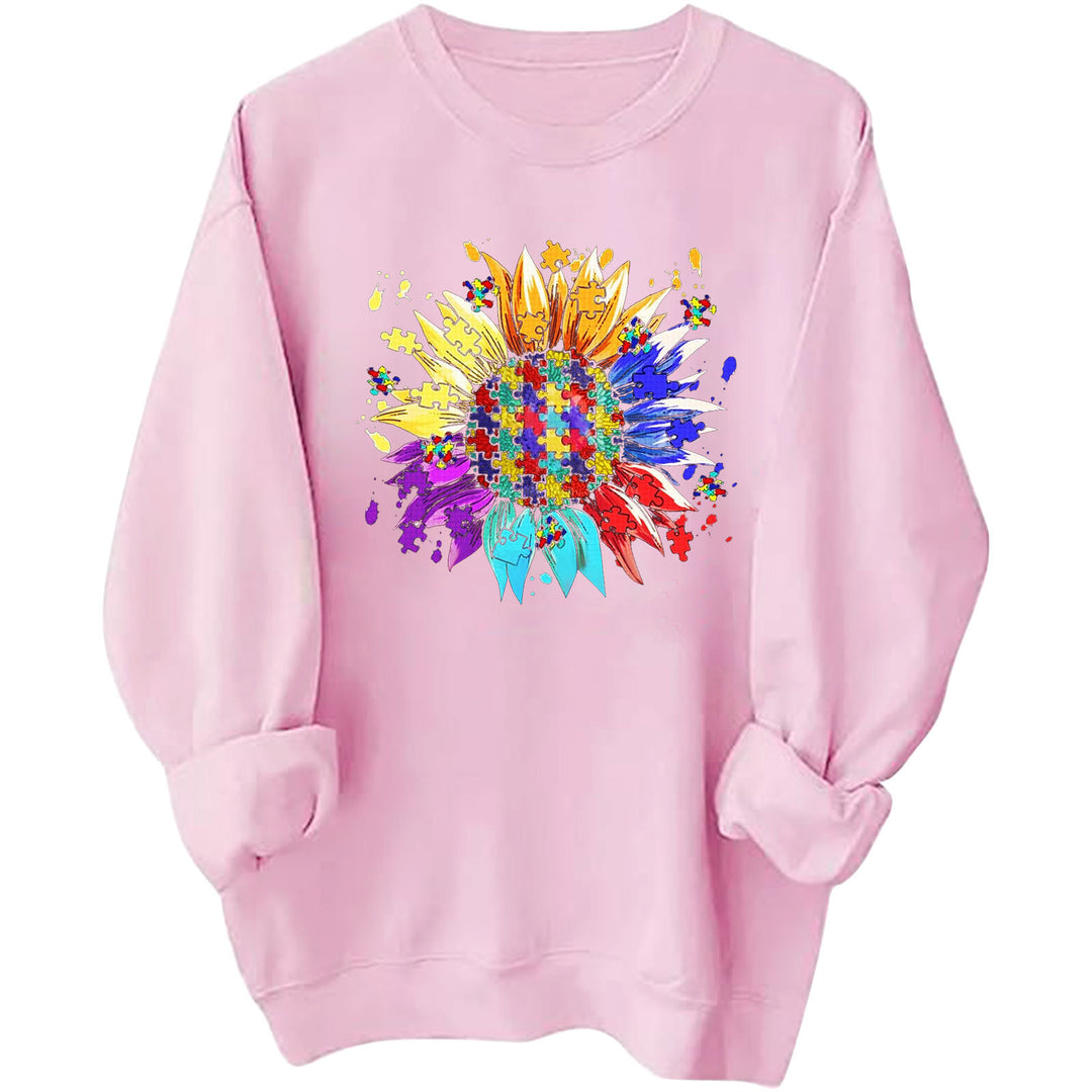 Sweatshirt pour femmes avec un design créatif de fleur de puzzle et une coupe confortable Chic & Stil