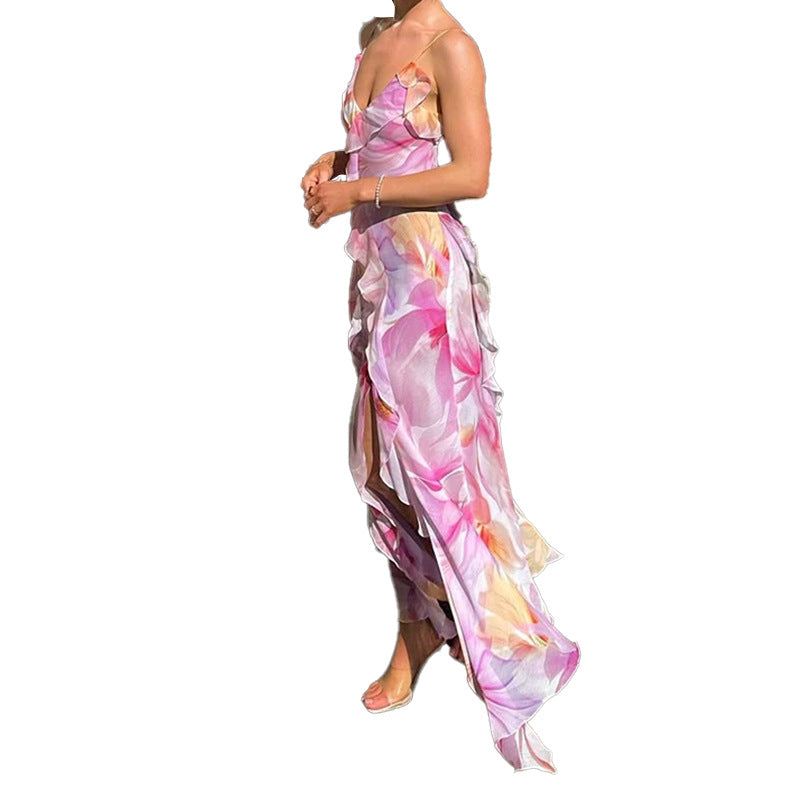 Robe maxi femme avec volants floraux et fente élégante Chic & Stil