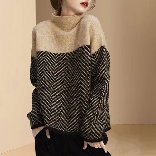 Pull femme avec col haut et motif en nid d'abeille moderne Chic & Stil