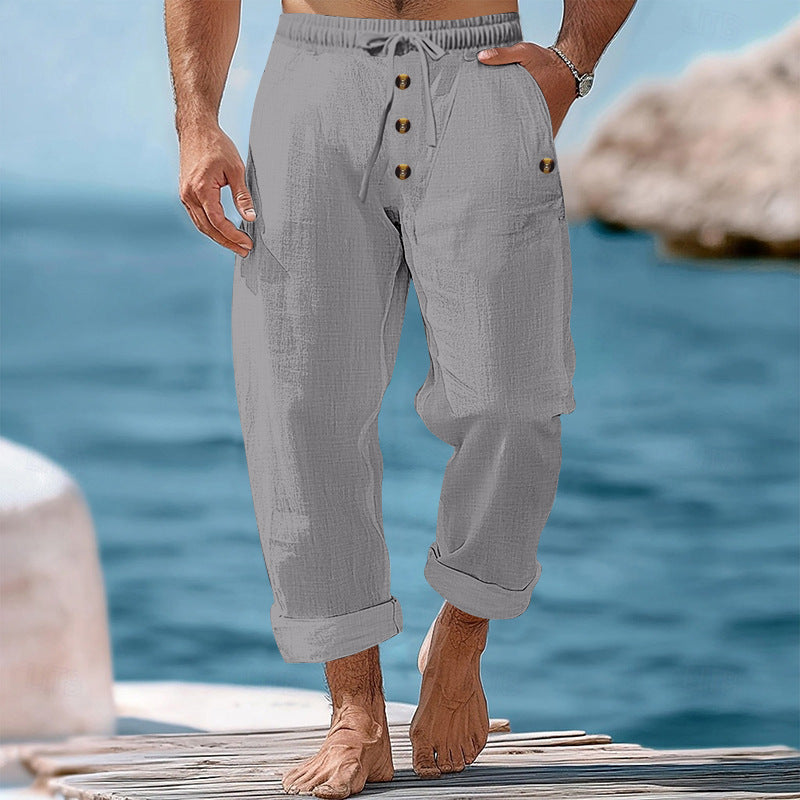 Casual linen pants for men with adjustable waistband and functional pockets Lune London