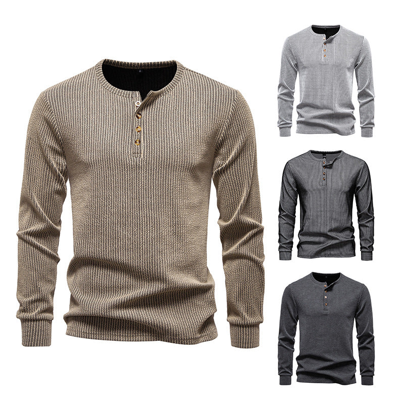 Long sleeve shirt for men with textured ribbed pattern and trendy button placket Lune London