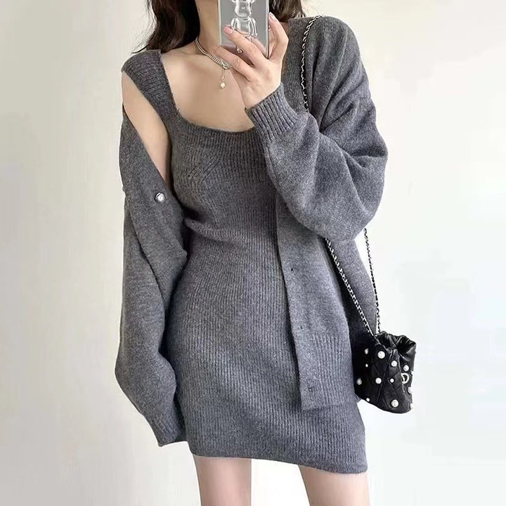 Robe tricotée pour femme au design minimaliste avec cardigan amovible Chic & Stil
