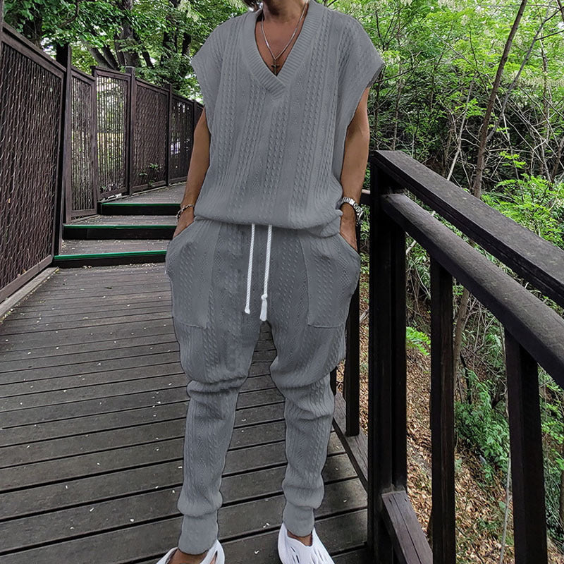 Ladies chic V-neck knitted jumpsuit with comfortable pants Lune London
