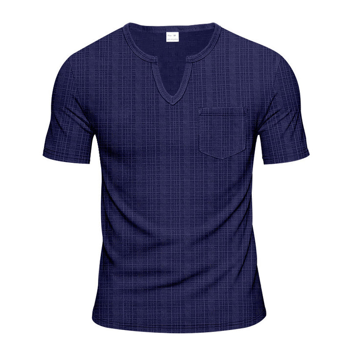 Short trendy short-sleeve shirt for men with structure and Henley collar Lune London