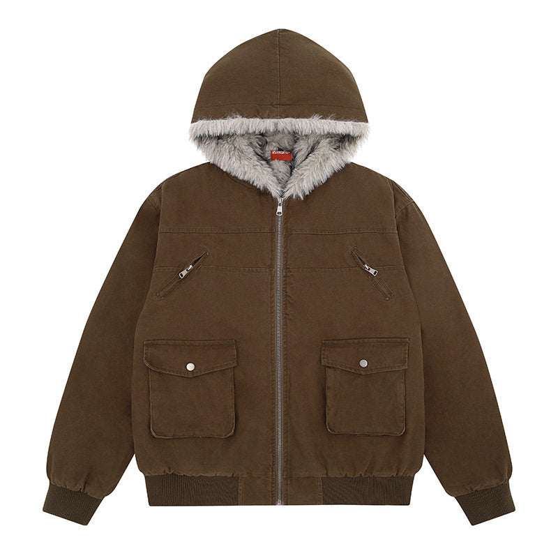 Women's padded hooded jacket with faux fur lining, cargo pockets and elastic cuffs Amarae