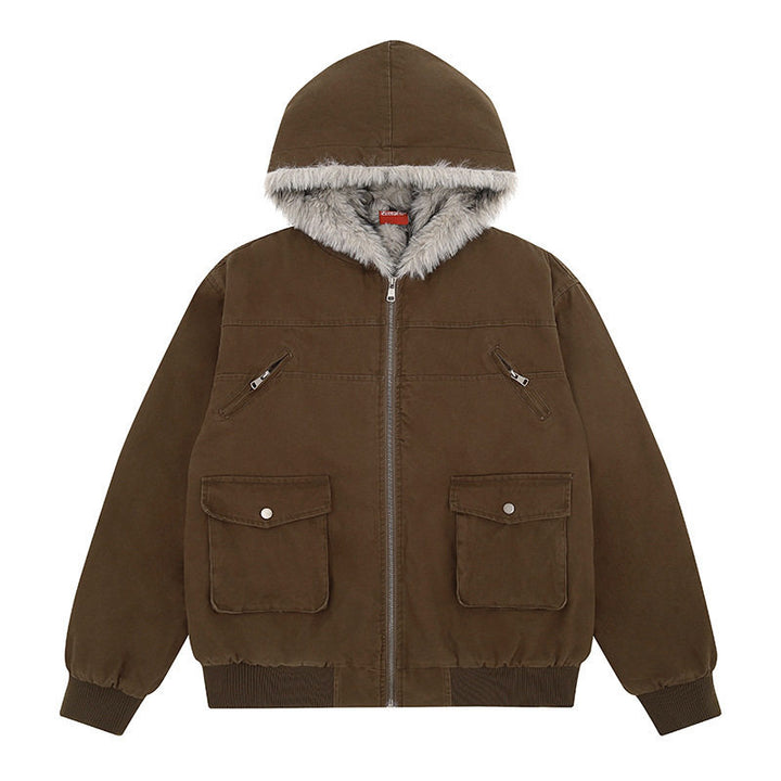 Women's padded hooded jacket with faux fur lining, cargo pockets and elastic cuffs Amarae