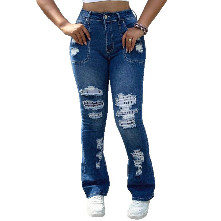 Women's Waist-Defining Distressed Bootcut Jeans with Shaping Seams and Knee Rips Amarae