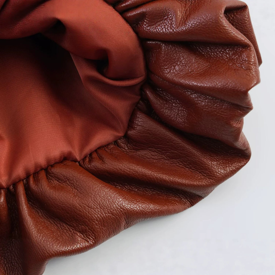 Women’s Short Balloon Skirt made of Faux Leather with High Waist and Patch Pockets Amarae
