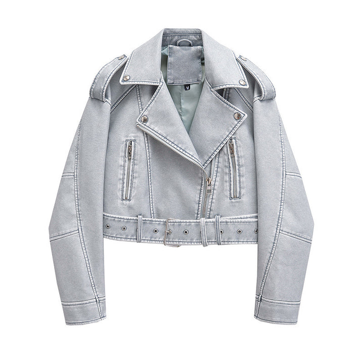 Fashion biker jacket for women with a short design and refined zips Lune London