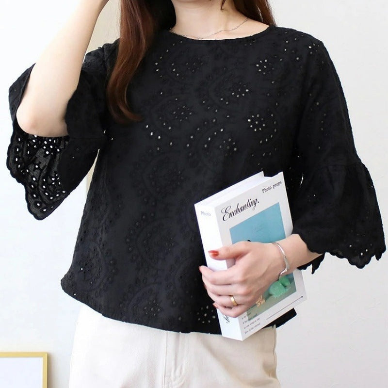 Embroidered blouse with hole for women Lune London