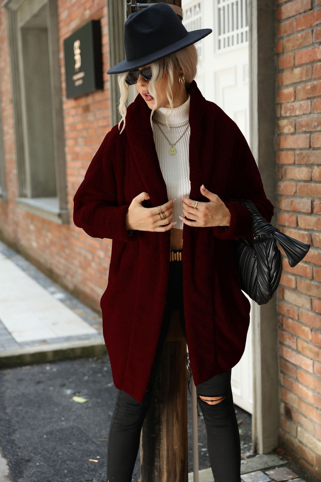 Ladies Oversized Cozy Plush Coat with Large Collar Amarae