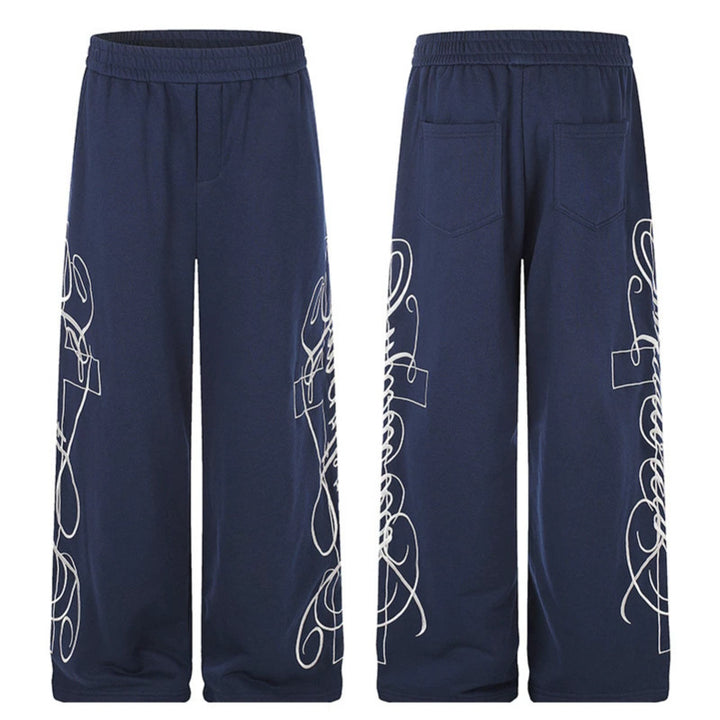 Women's Wide Palazzo Sweatpants with Elastic Comfort Waistband and Decorative Side Embroidery Amarae