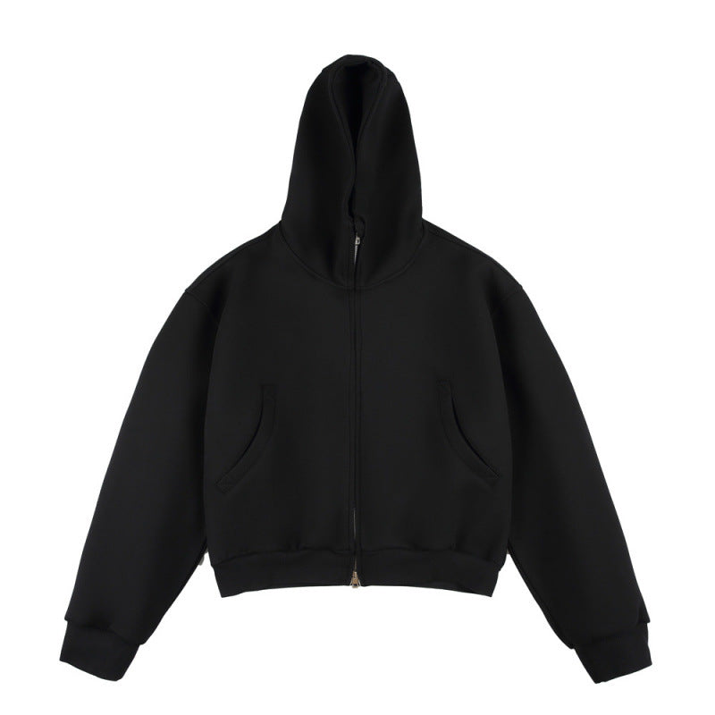 [Unisex] Short Boxy Hoodie with Continuous Zipper and Inserted Side Pockets Amarae