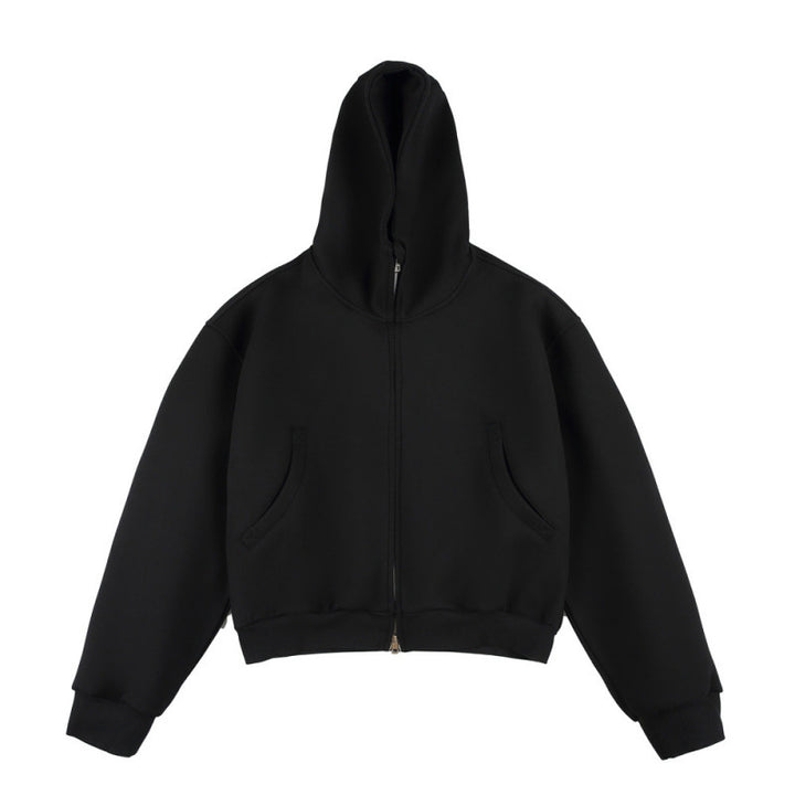 [Unisex] Short Boxy Hoodie with Continuous Zipper and Inserted Side Pockets Amarae