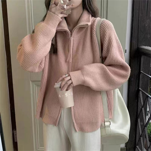 Cardigan pour femme avec col montant et fermeture éclair Chic & Stil